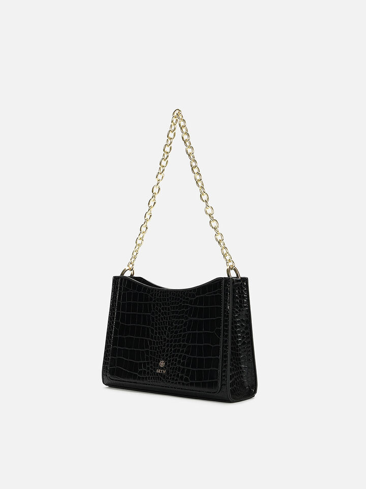 Penelope Croco Shoulder Bag - Black