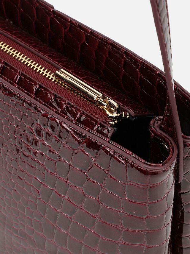 Phoebe Croco Shoulder Bag - Dark Cherry