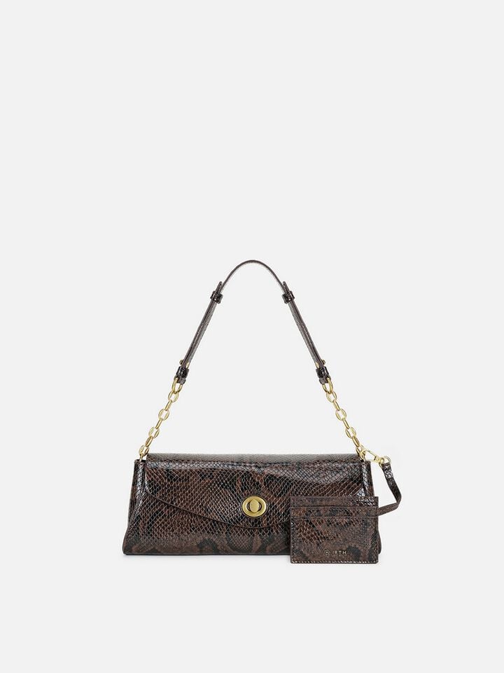 Ness Snakeskin Shoulder Bag - Brown