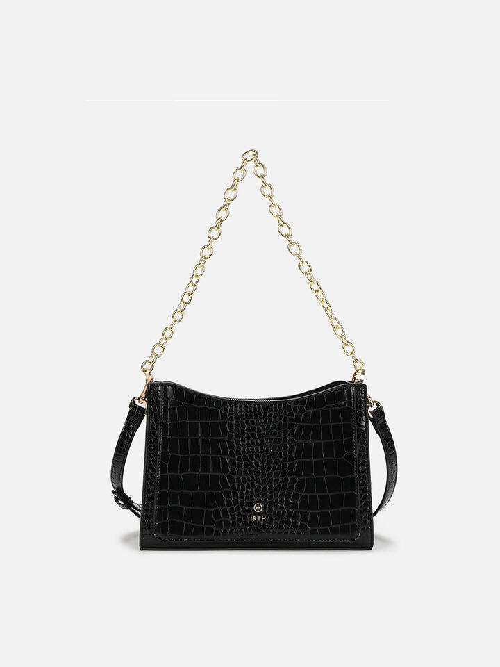 Penelope Croco Shoulder Bag - Black
