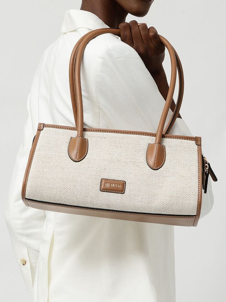 Phoebe Canvas Shoulder Bag - Beige