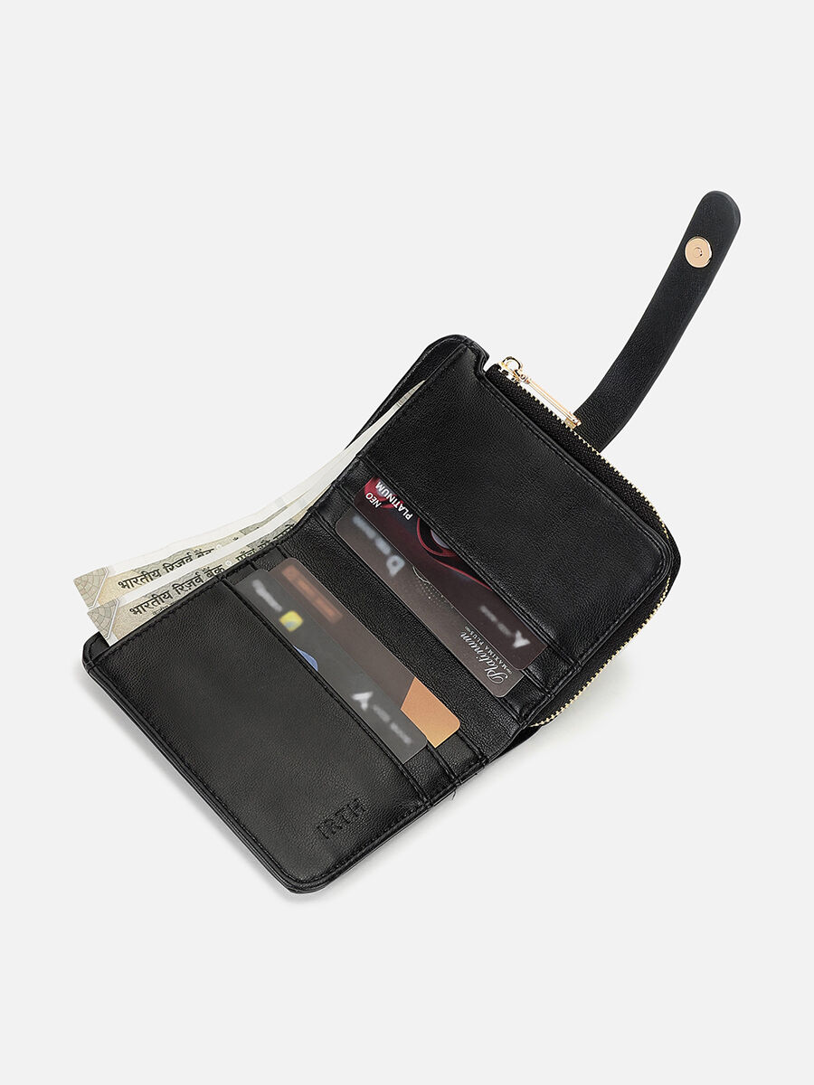 TODAYFUL ★ Leather Compact Wallet Kendall Black Wallet by IRTH | House Of Titan | Women's Wallets