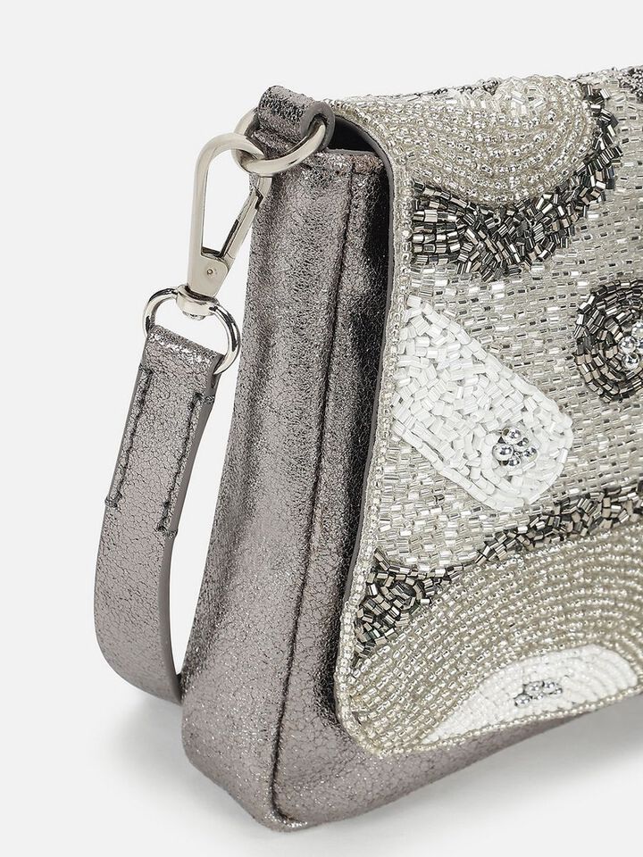 Beaded Threads Leather Sling - Silver
