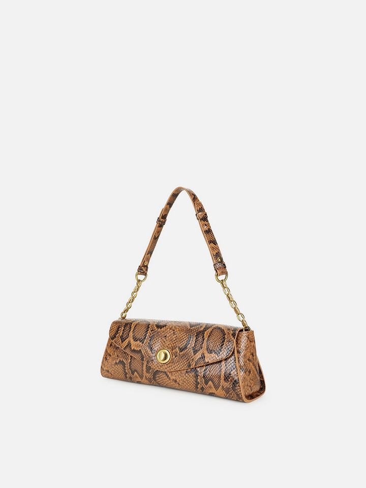 Ness Snakeskin Shoulder Bag - Tan