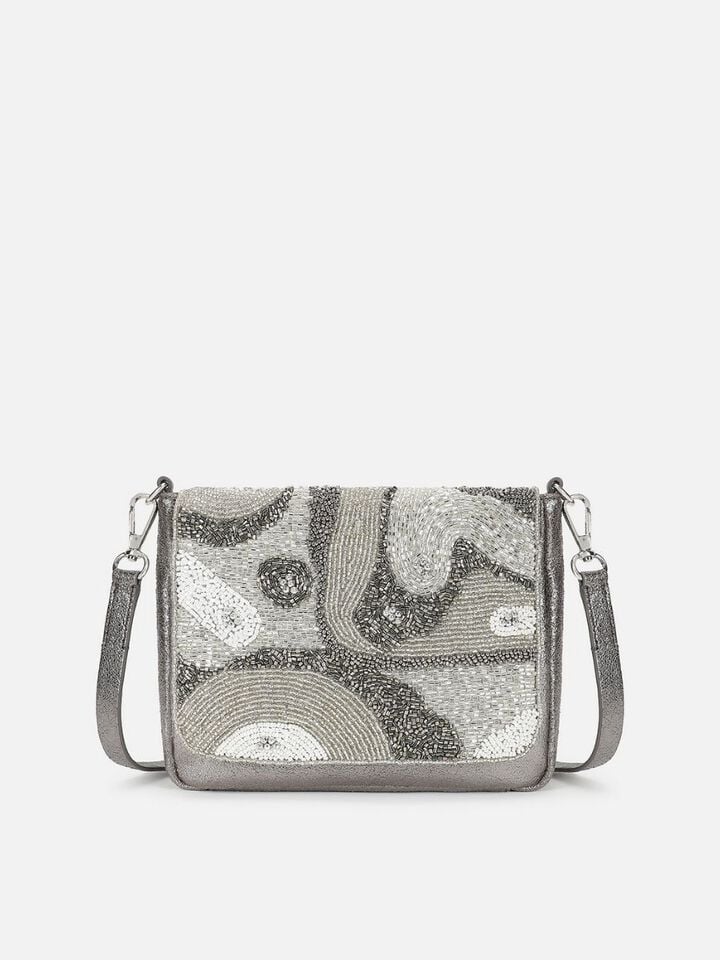 Beaded Threads Leather Sling - Silver
