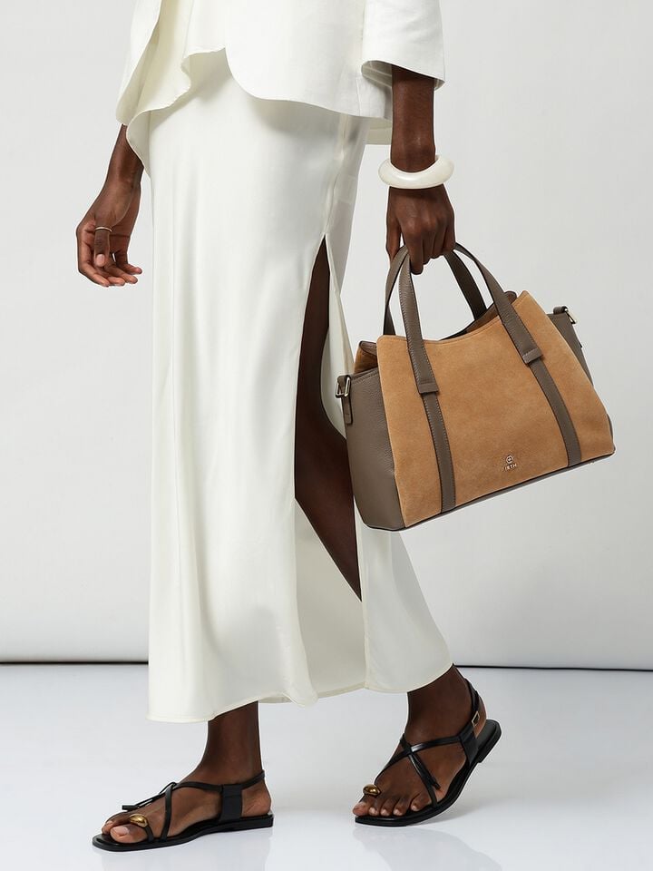 Lily Medium Suede Handheld - Brown