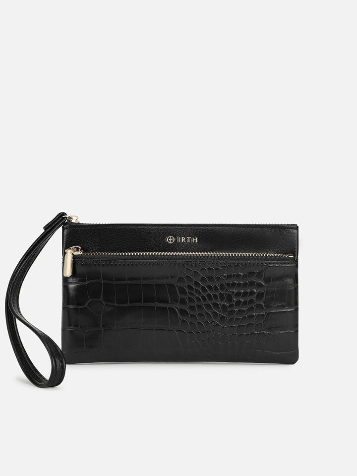 Zuri Croco Wristlet Wallet - Black