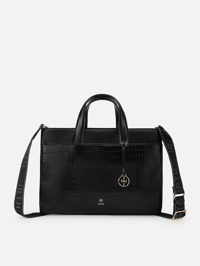 Olivia Croco Work Bag - Black