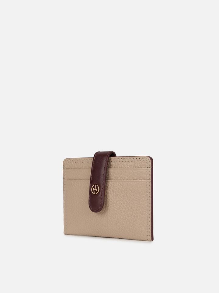 Snap Leather Card Holder - Beige
