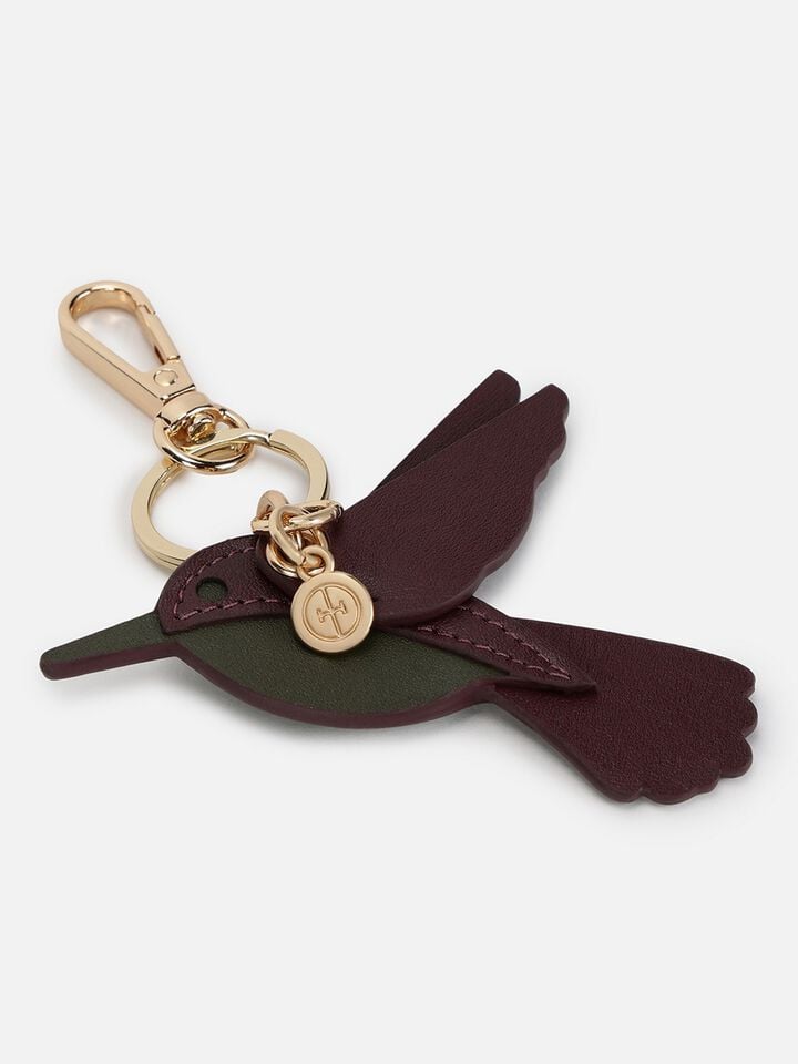 Hummingbird Leather Bag Charm - Dark Cherry