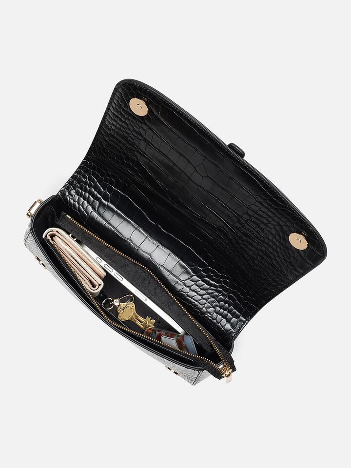 Sophie Croco Shoulder Bag - Black
