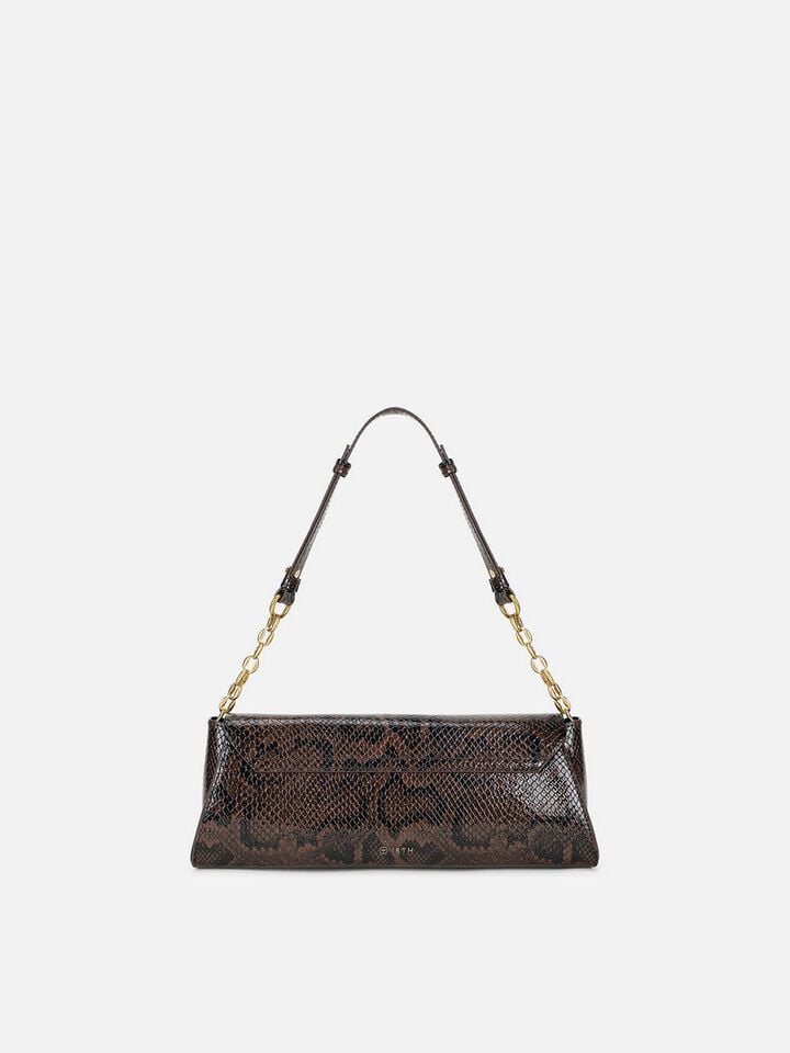 Ness Snakeskin Shoulder Bag - Brown