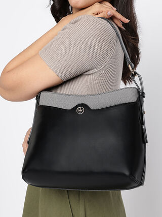Olivia Tweed Shoulder Bag - Black