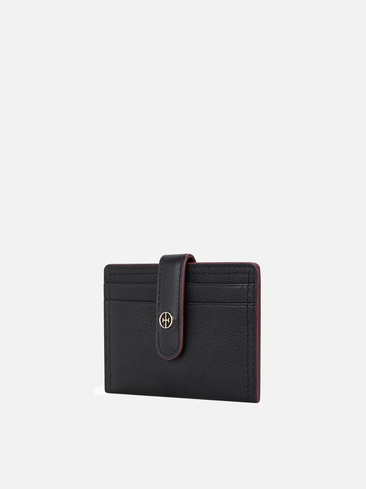 Snap Leather Card Holder - Black