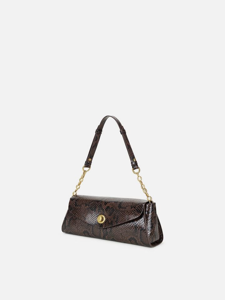 Ness Snakeskin Shoulder Bag - Brown