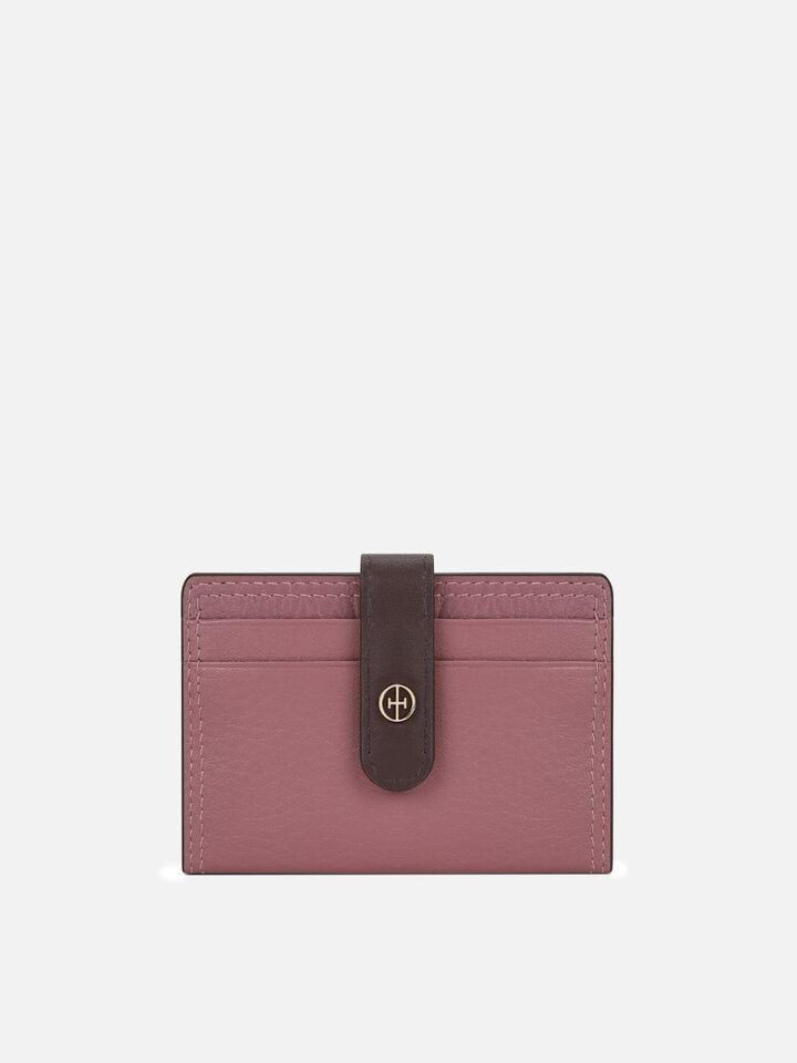 Snap Leather Card Holder - Pink