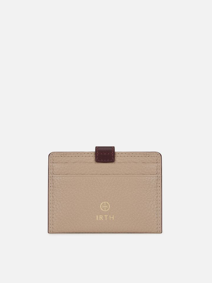 Snap Leather Card Holder - Beige