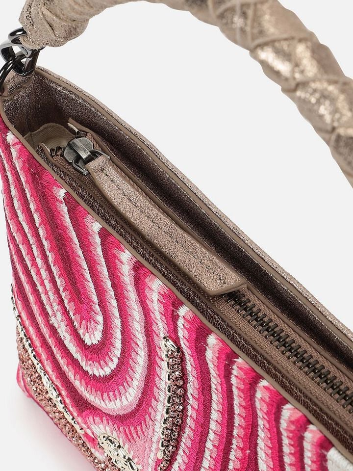 Beaded Threads Leather Handheld - Pink