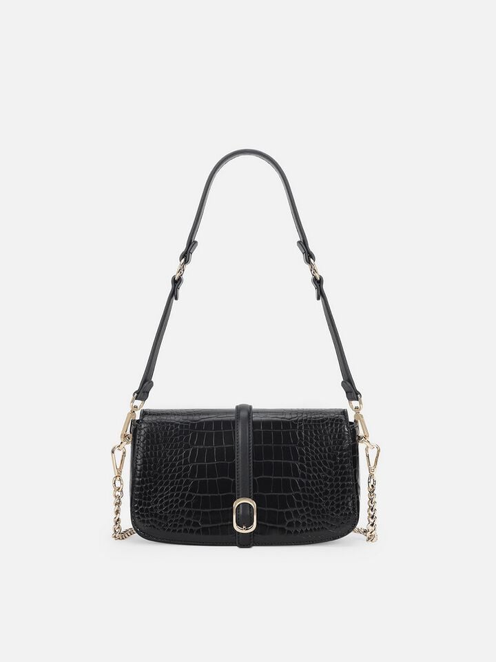 Sophie Croco Shoulder Bag - Black