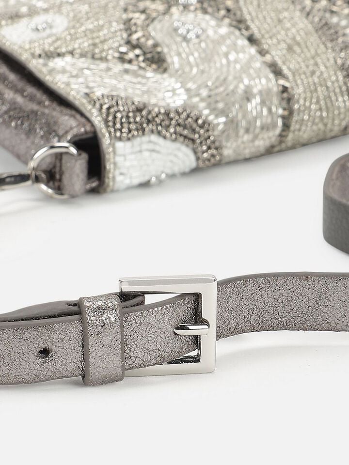 Beaded Threads Leather Sling - Silver