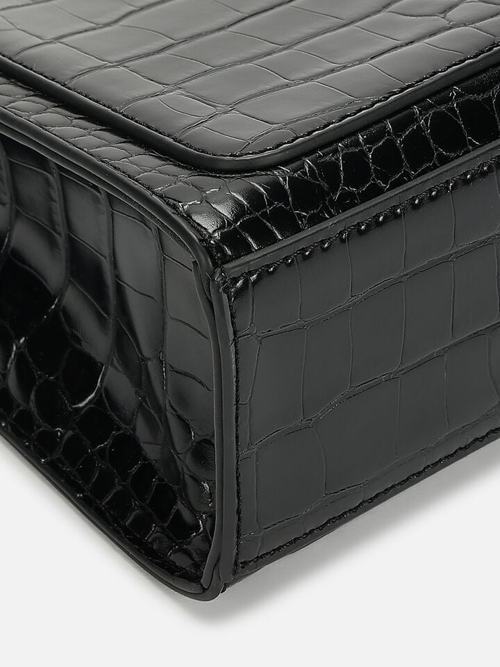 Penelope Croco Shoulder Bag - Black