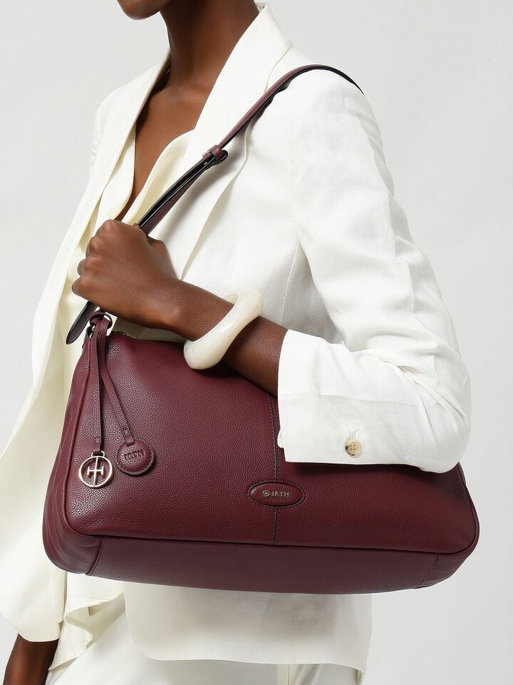 Lucy Leather Shoulder Bag - Dark Cherry