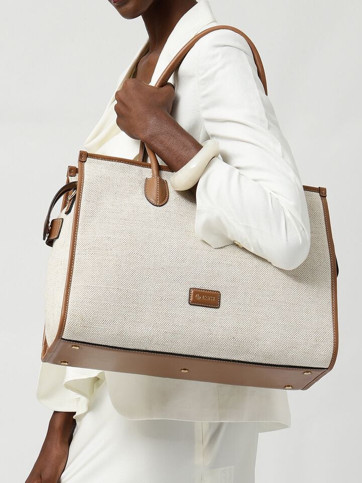 Phoebe Canvas Work Bag - Beige