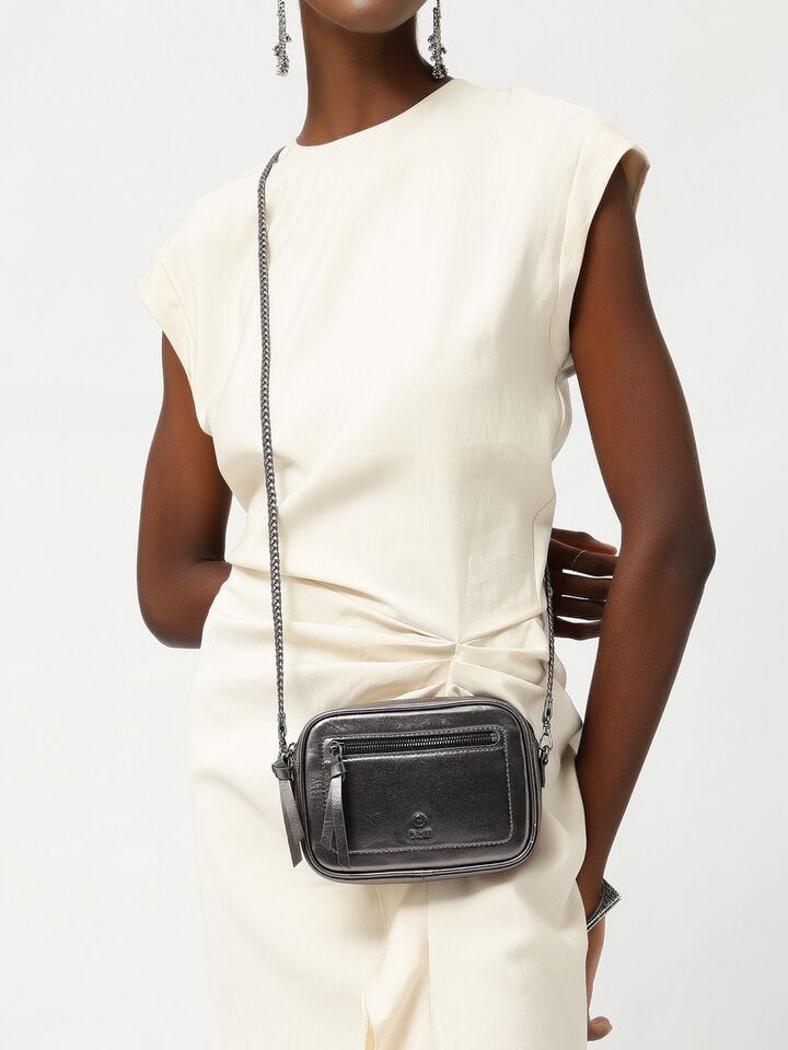 Louisa Leather Metallic Sling - Silver