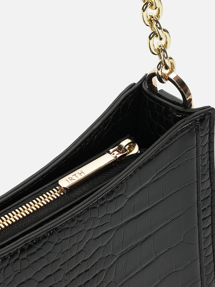 Penelope Croco Shoulder Bag - Black