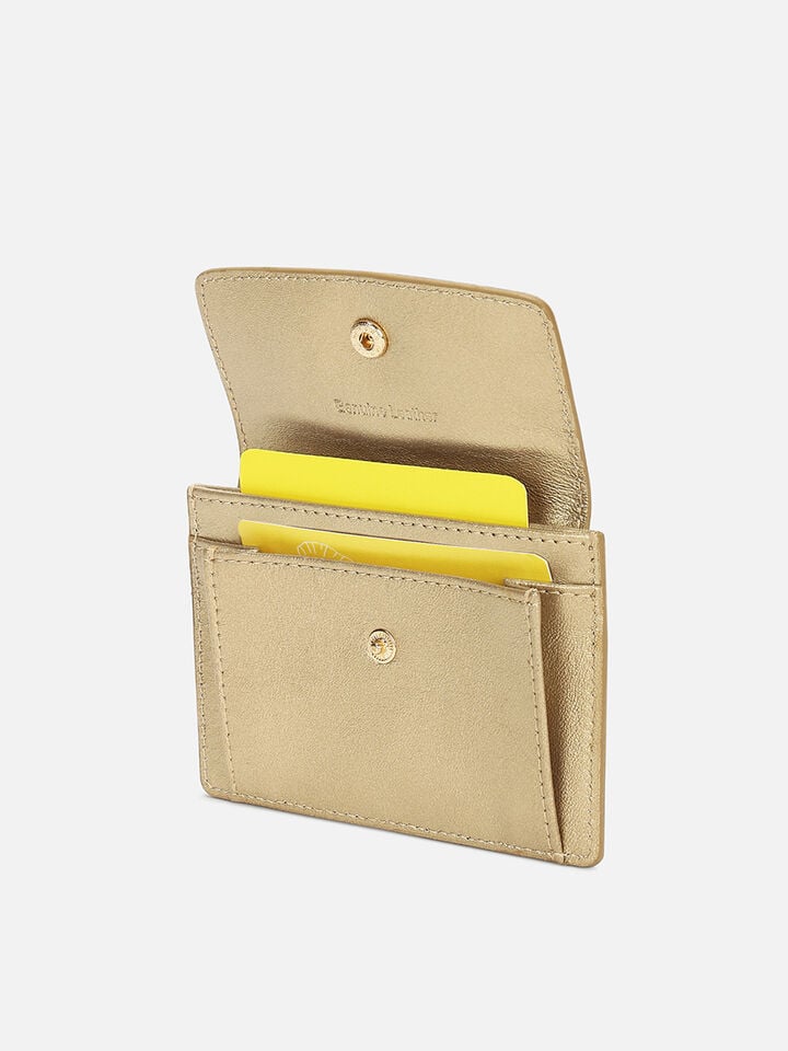 Flip Leather Card Holder - Gold