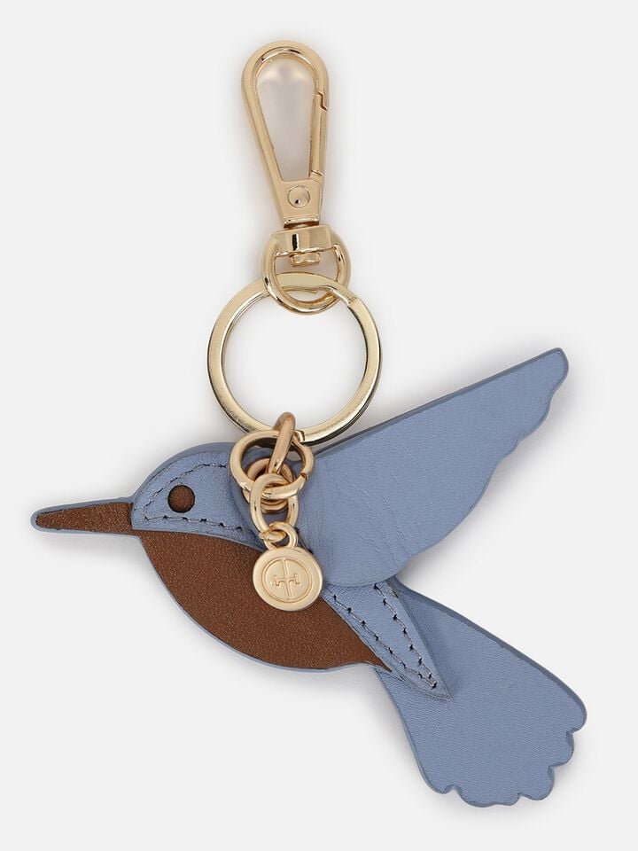 Hummingbird Leather Bag Charm - Blue
