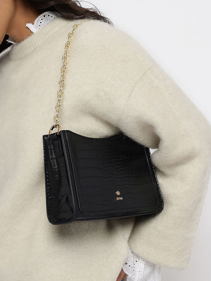 Penelope Croco Shoulder Bag - Black