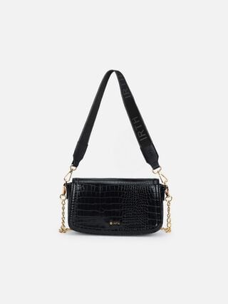 Sophie Croco Shoulder Bag - Black