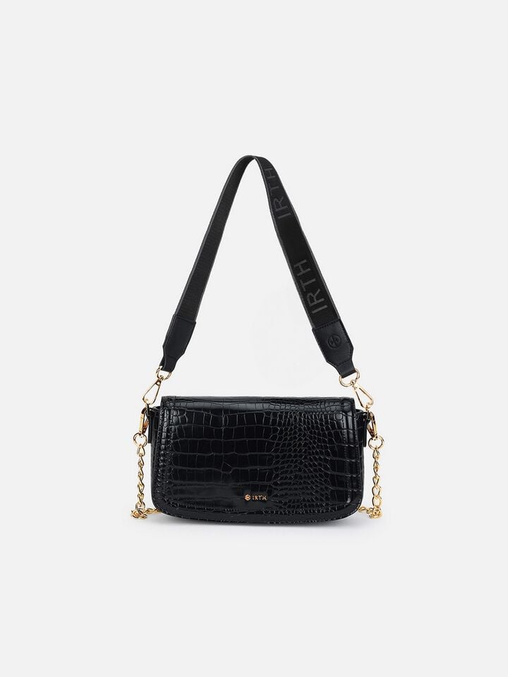 Sophie Croco Shoulder Bag - Black