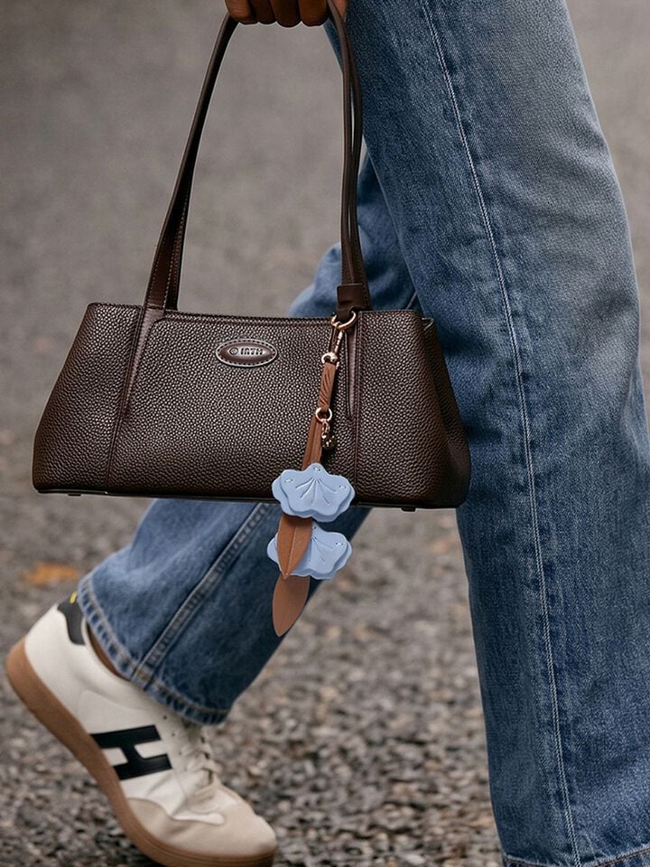 Poppies Leather Bag Charm - Blue