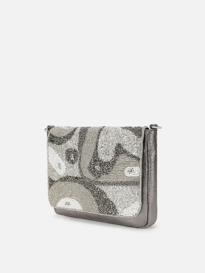 Beaded Threads Leather Sling - Silver