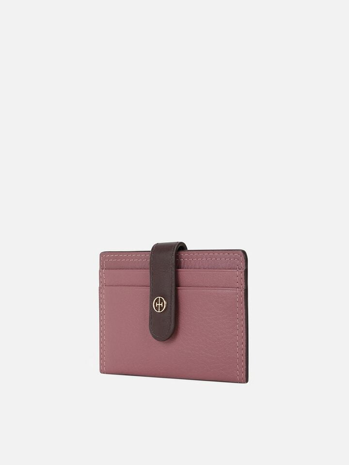 Snap Leather Card Holder - Pink