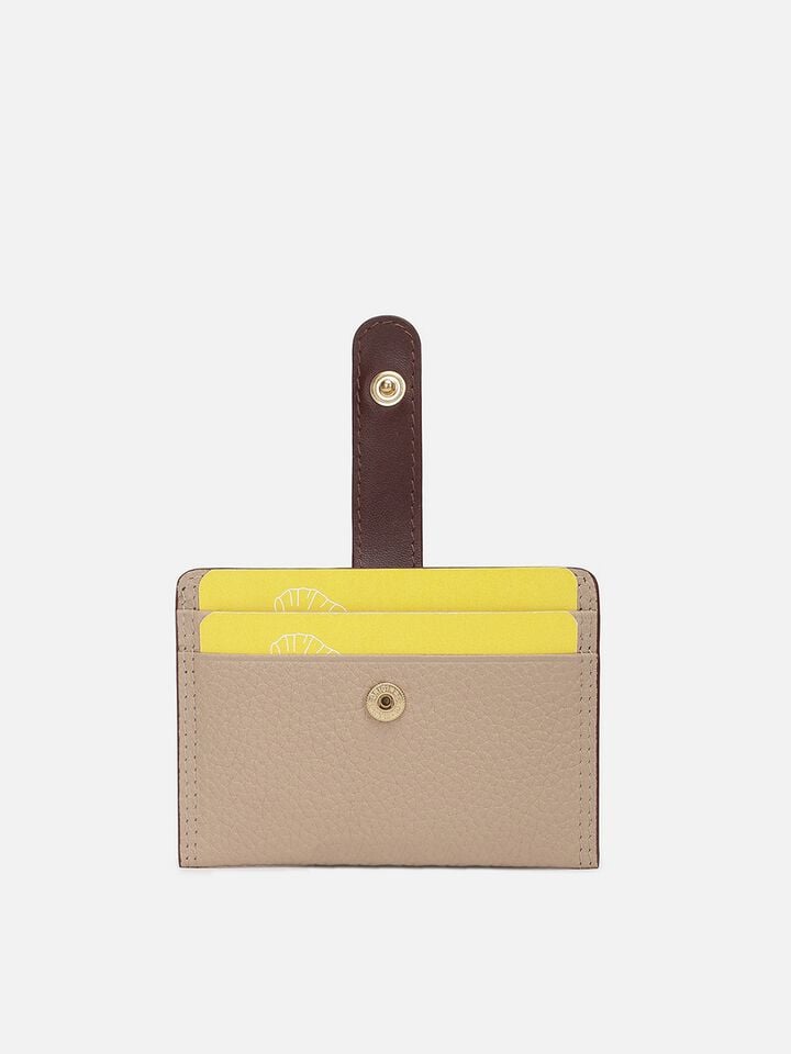 Snap Leather Card Holder - Beige