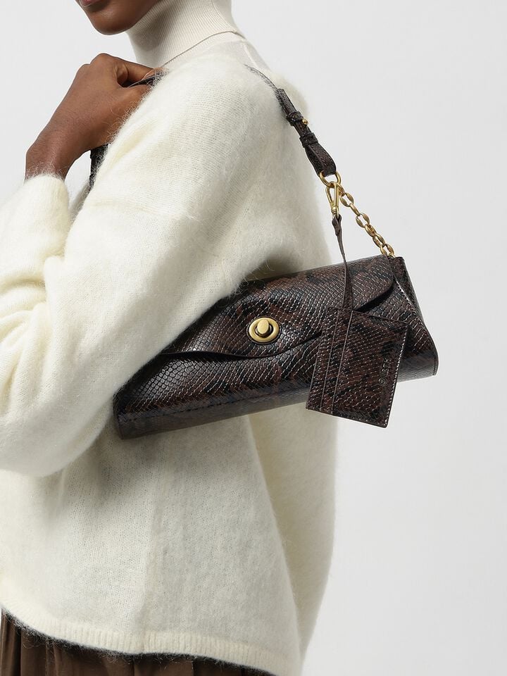 Ness Snakeskin Shoulder Bag - Brown