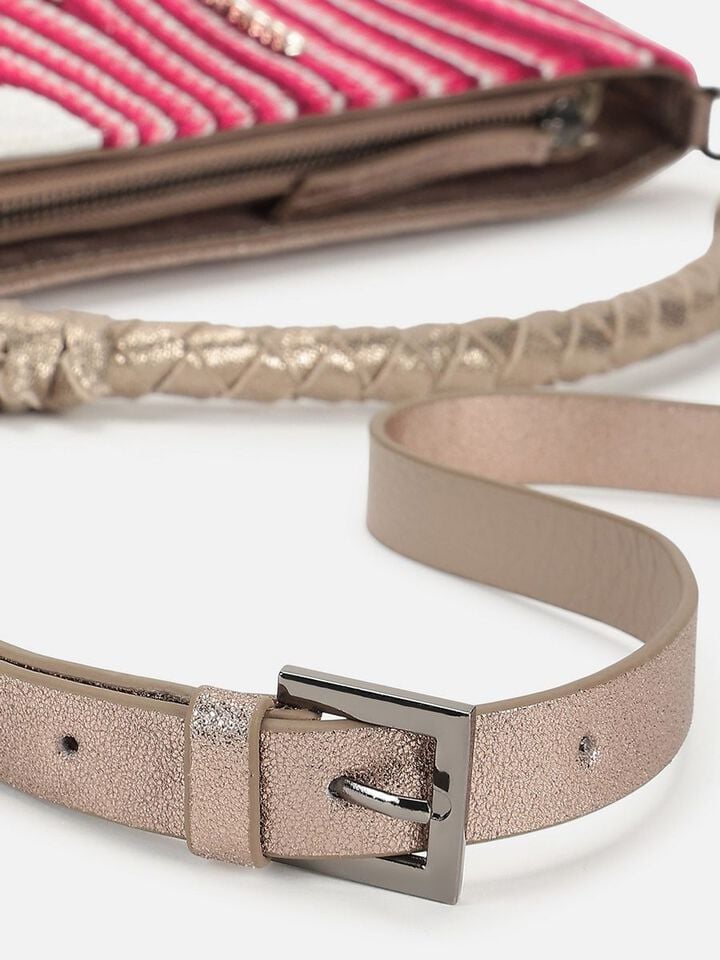Beaded Threads Leather Handheld - Pink