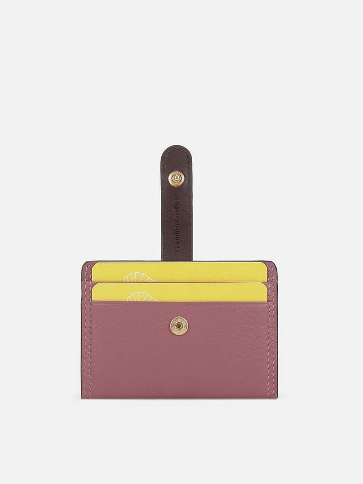 Snap Leather Card Holder - Pink