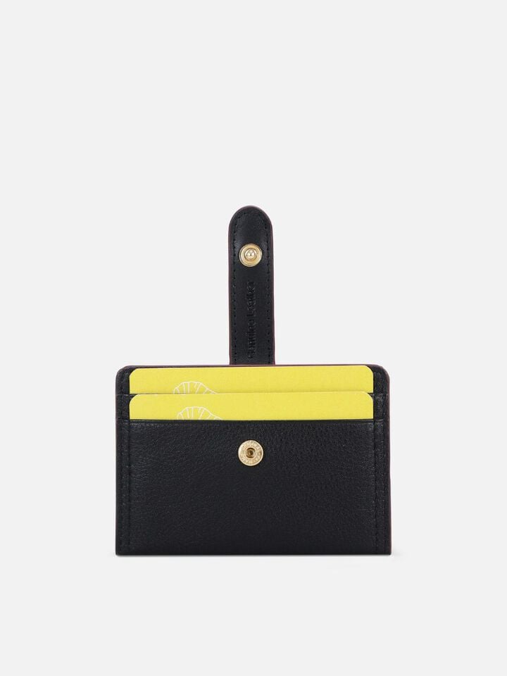 Snap Leather Card Holder - Black
