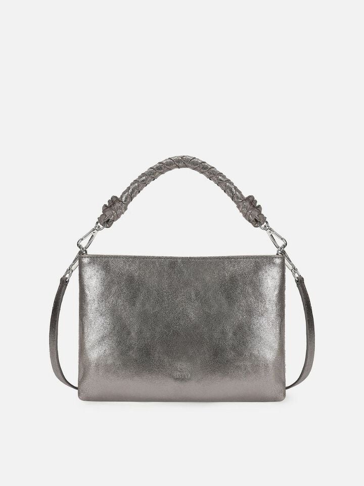 Beaded Threads Leather Handheld - Silver