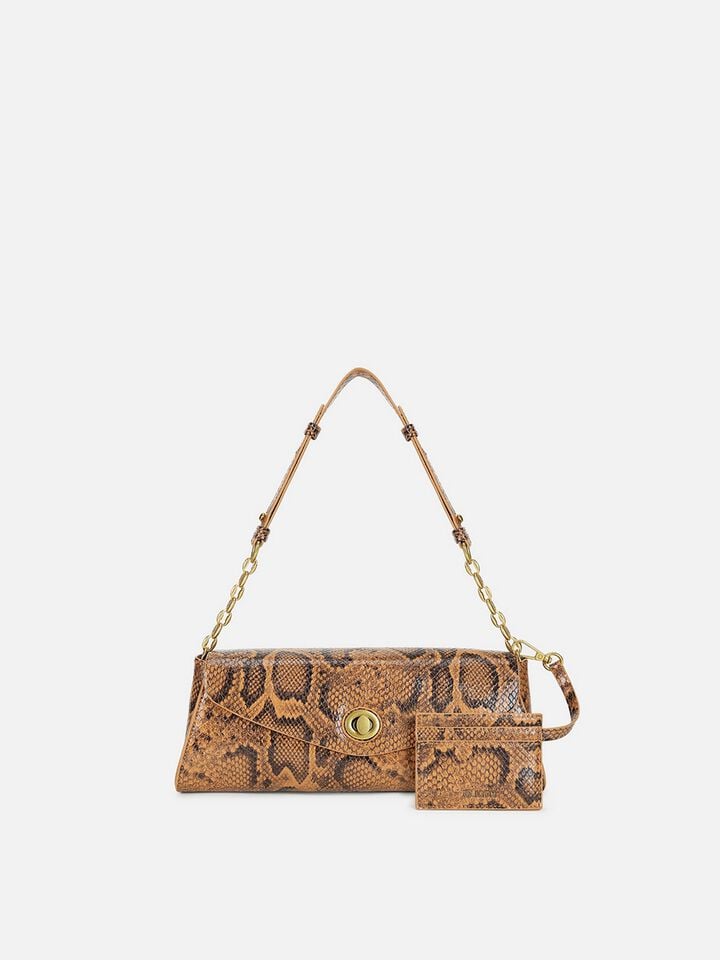 Ness Snakeskin Shoulder Bag - Tan