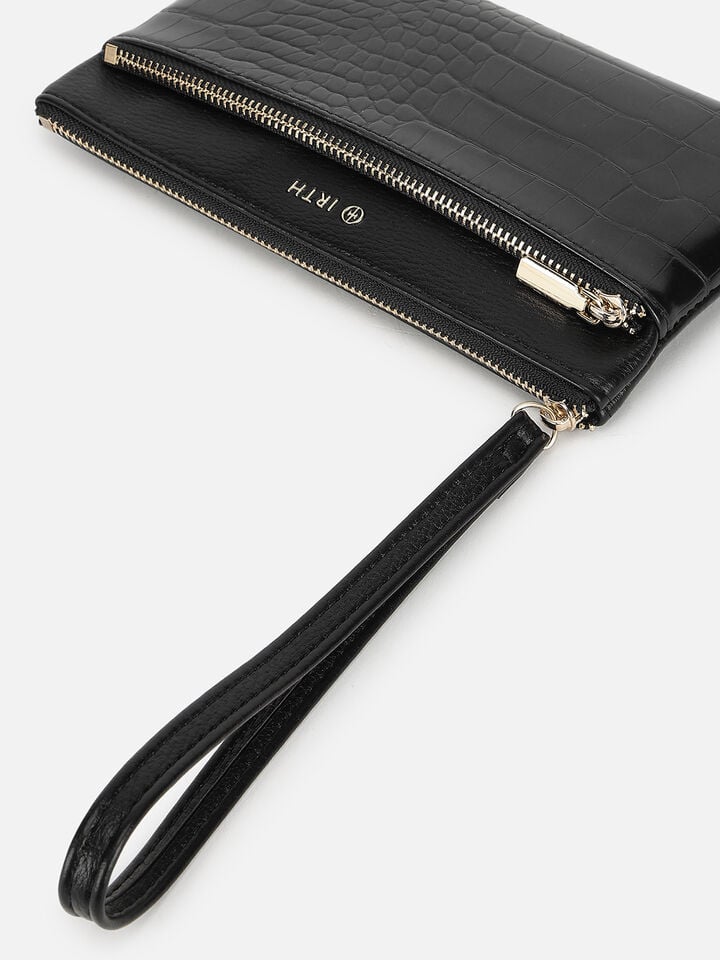 Zuri Croco Wristlet Wallet - Black