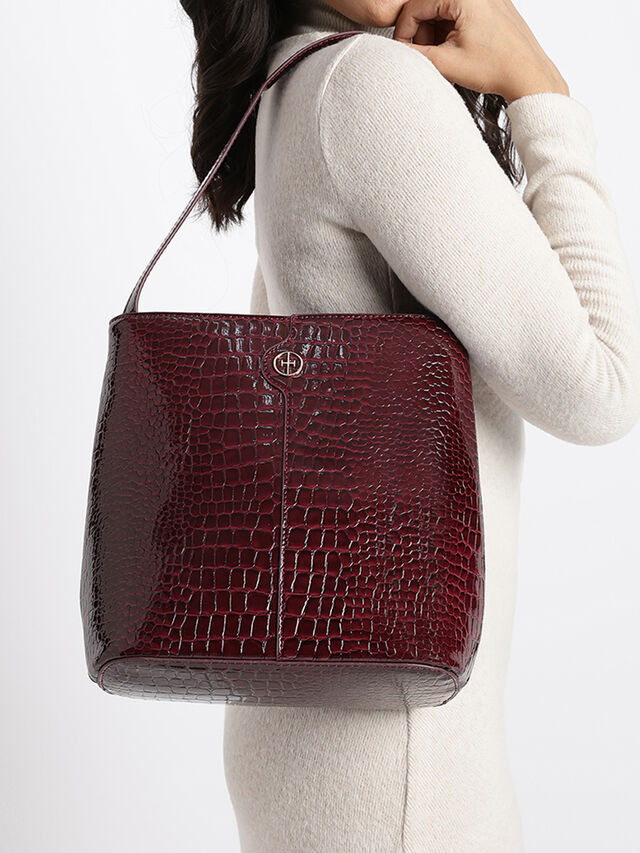 Phoebe Croco Shoulder Bag - Dark Cherry