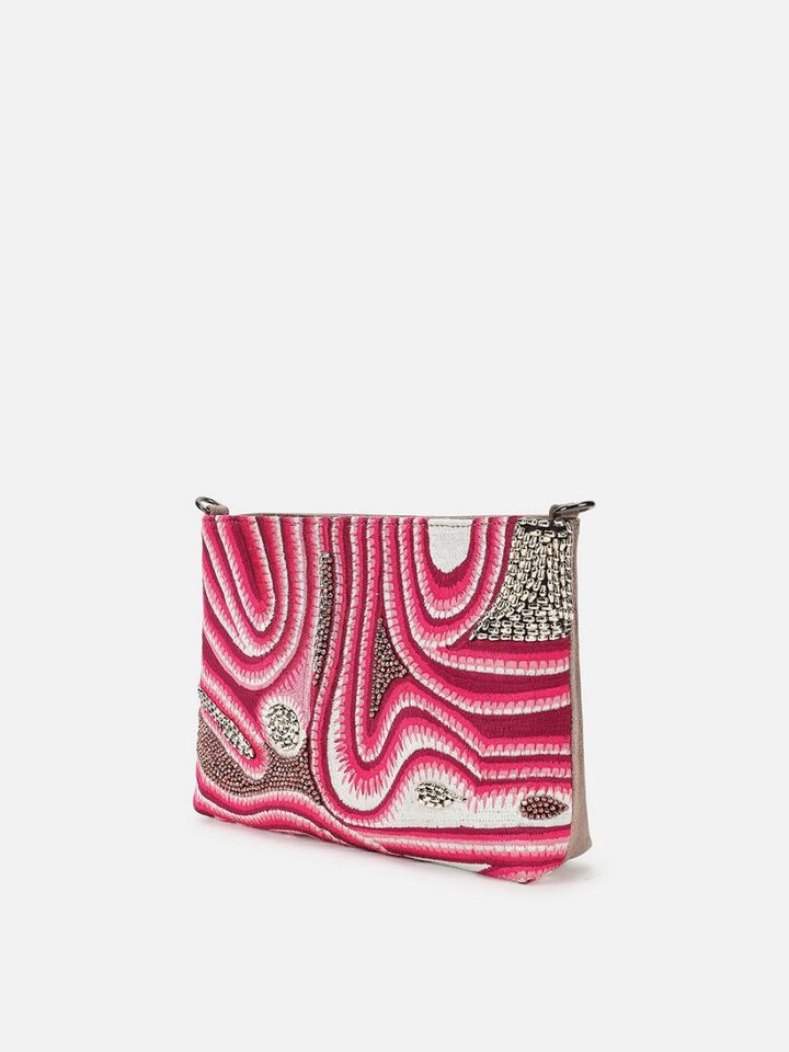 Beaded Threads Leather Handheld - Pink