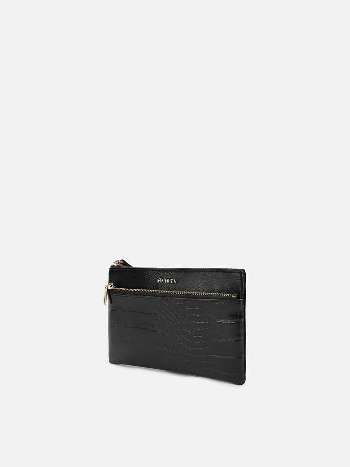 Zuri Croco Wristlet Wallet - Black