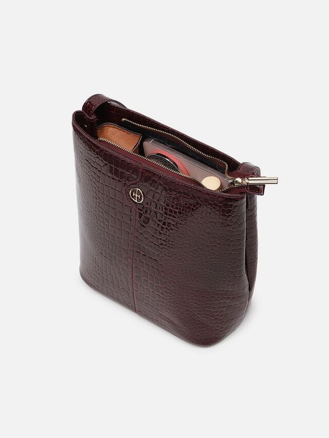 Phoebe Croco Shoulder Bag - Dark Cherry