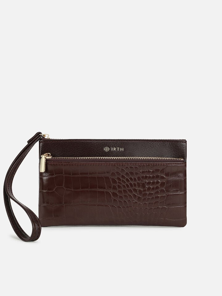 Zuri Croco Wristlet Wallet - Brown